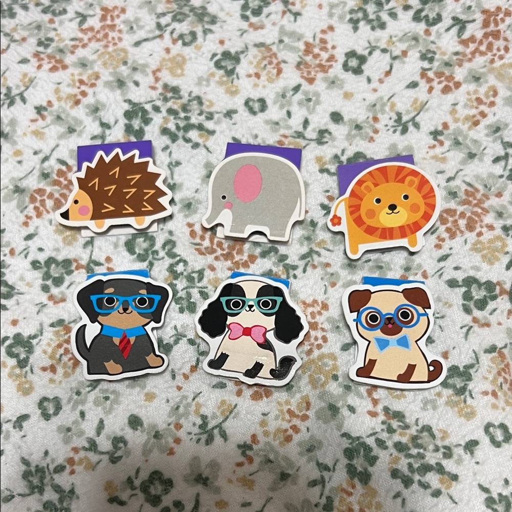 Gently Used Animal Magnetic Bookmarks, Set of 6